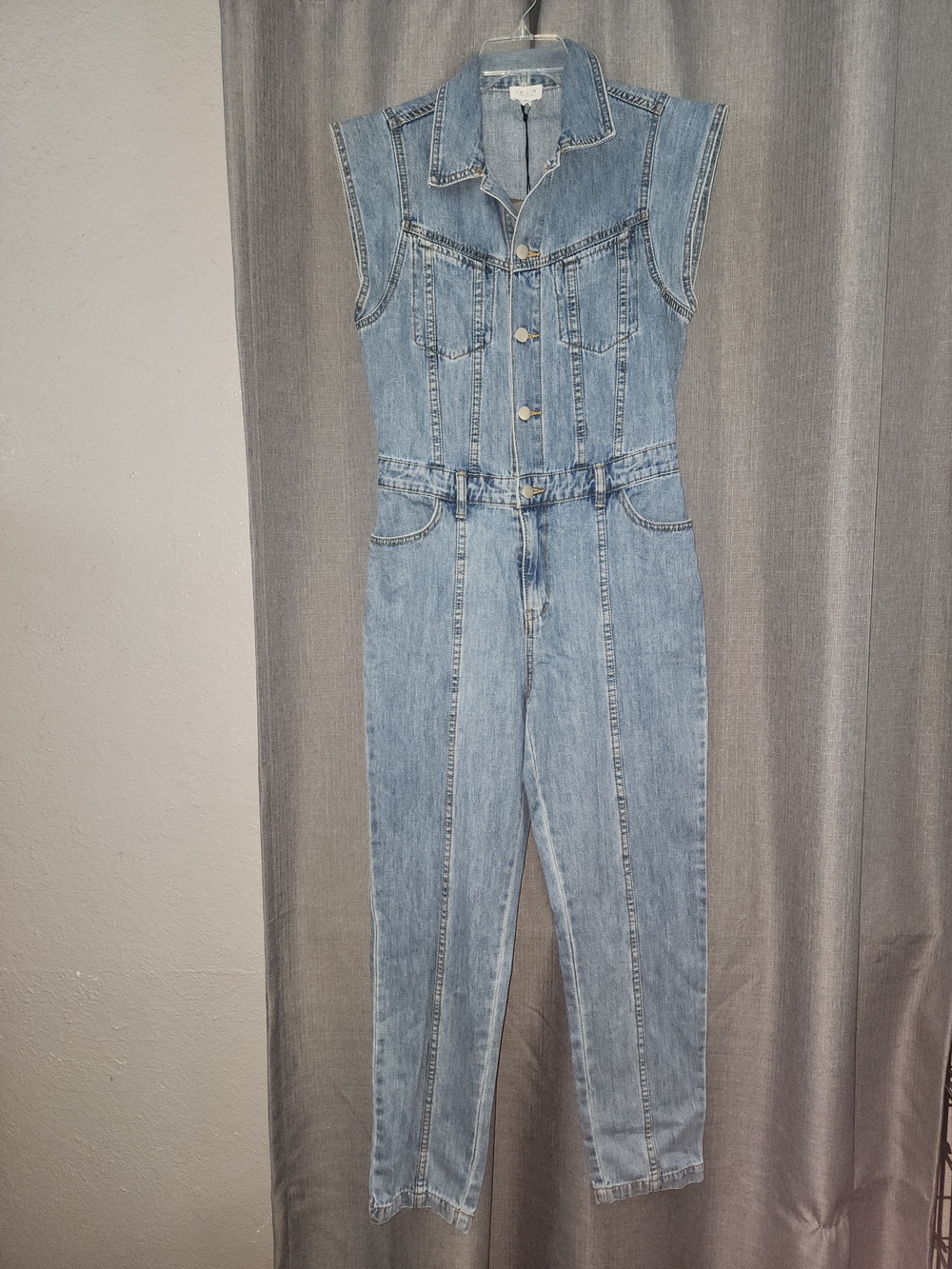 Le Lis Light Blue Sleeveless Denim Jumpsuit